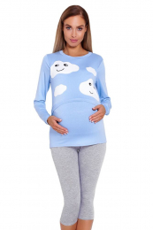 Kojící a těhotenské pyžamo Melany modré s obláčky