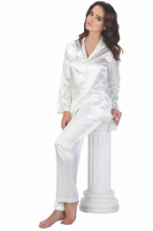 Dámské bílé saténové pyžamo Classic dlouhé